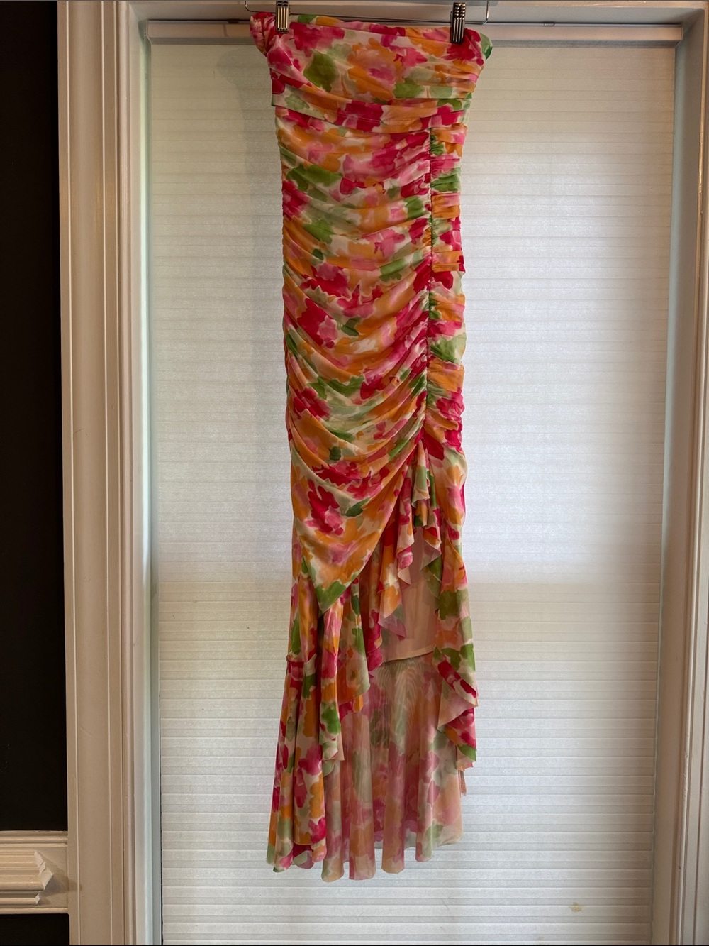 Hello Molly Strapless Ruched High-Low Maxi Dress - Pink, Green, Yellow